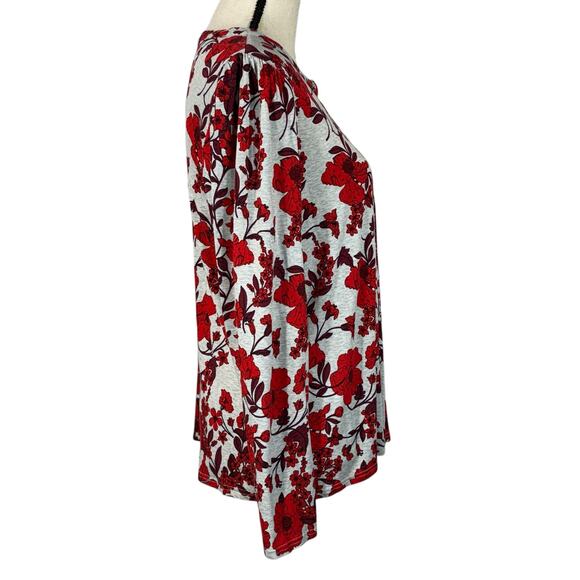 Liz Claiborne Large Top Floral Long Sleeve Round Neck Partial Button Lightweight - Picture 2 of 8